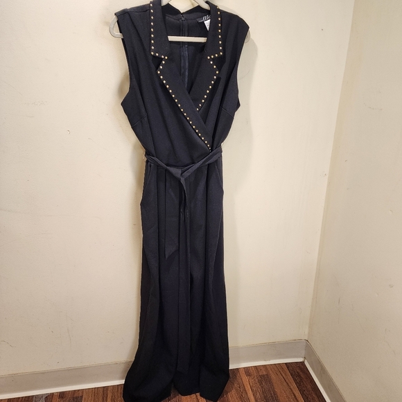 Midnight Velvet Elegant Black  Sleeveless Belted Plus Size Jumpsuit 18W - Picture 10 of 11
